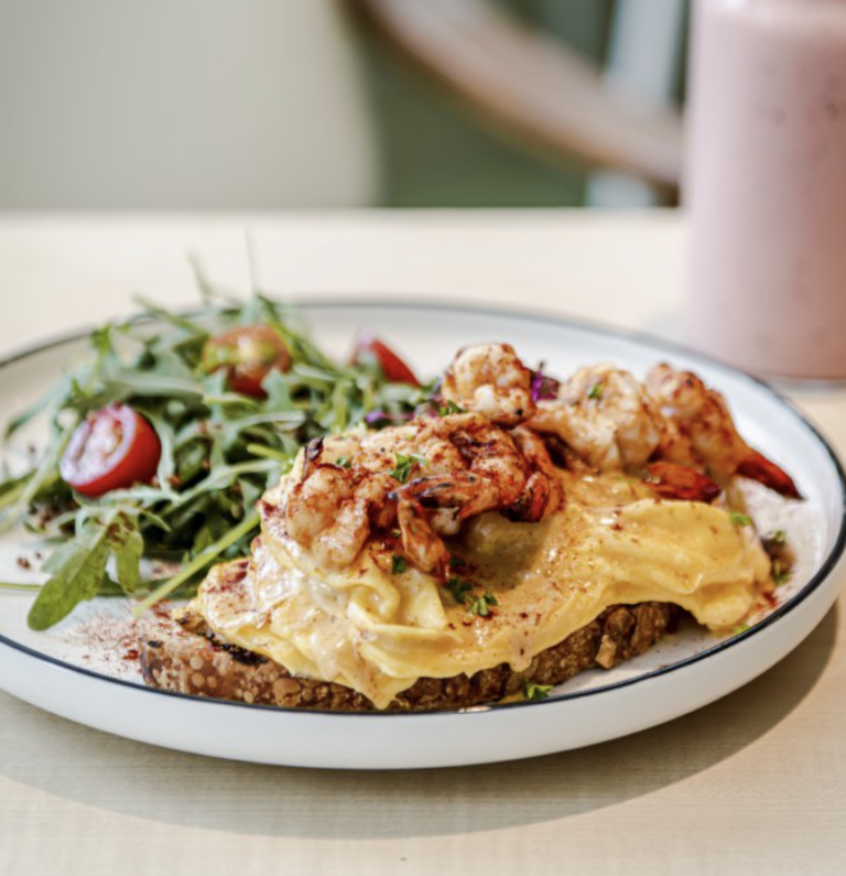 toast with scrambled egg on top brunch menu